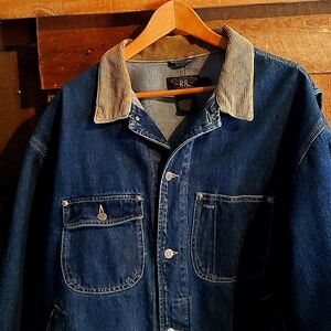 XL Winter Ralph Lauren Couderoy Trimmed Jean Jacket With Brass Buttons